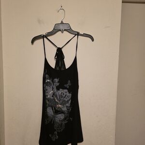 Sharp Elegant Black Floral  Butterfly Lace Tank Top Size Medium